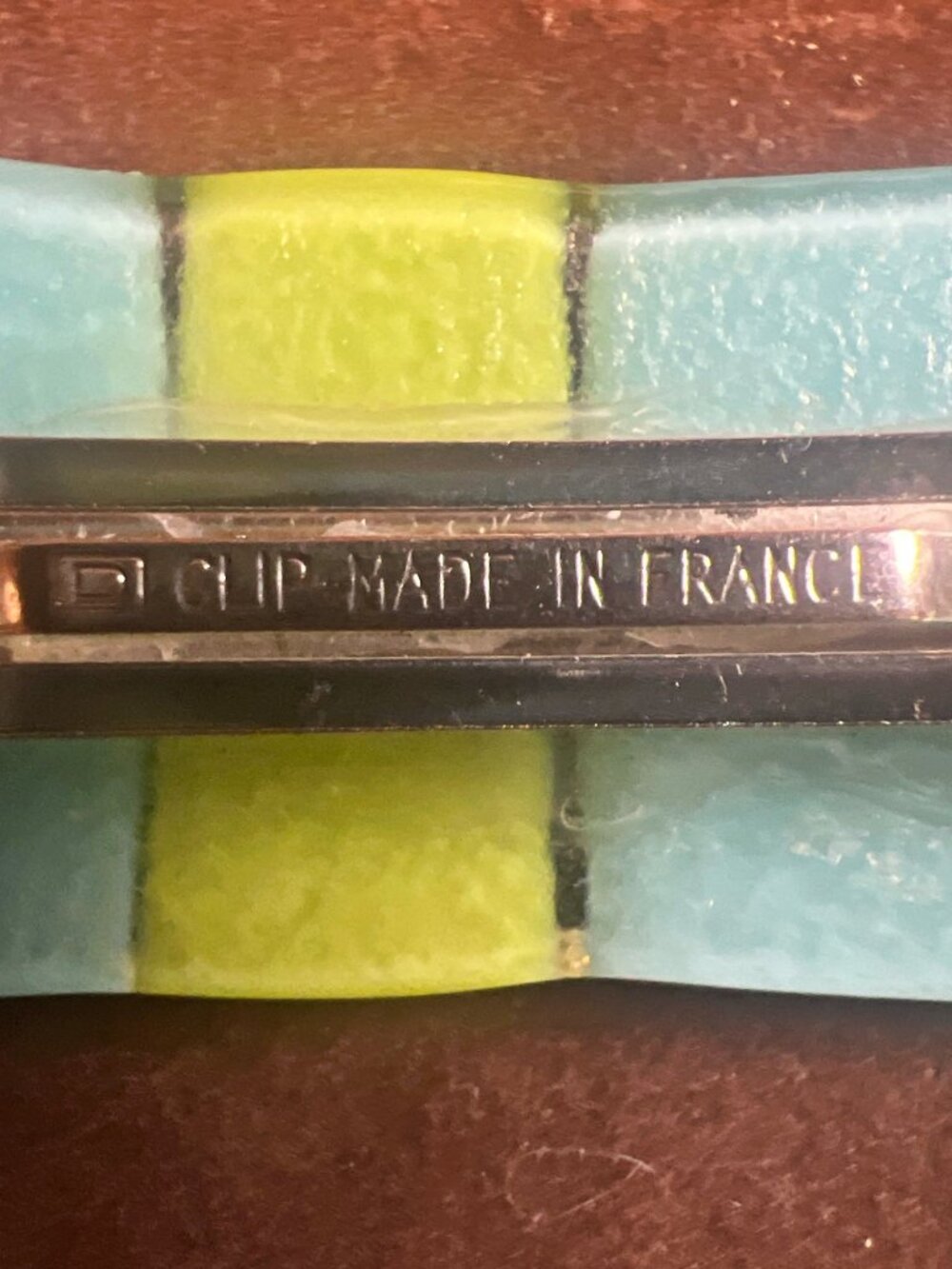 Handmade French Blue & Green Glass Hair Clip Barrette 4 Inches Made in France - Picture 7 of 7